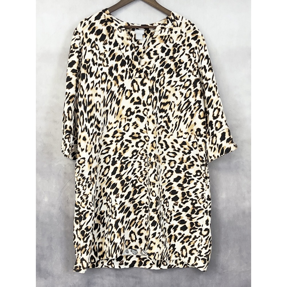 Chicos Linen Tunic Dress Women Size 3 US XL Breathable Mob Wife Coastal Chic